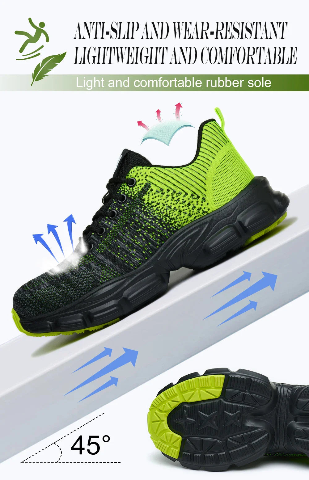 Women's Steel Head Safety Shoes Smash Proof Stab Penetration Air Lightweight Pure Black Simple Sneakers Women's Work Shoes