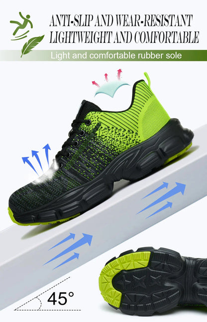 Women's Steel Head Safety Shoes Smash Proof Stab Penetration Air Lightweight Pure Black Simple Sneakers Women's Work Shoes