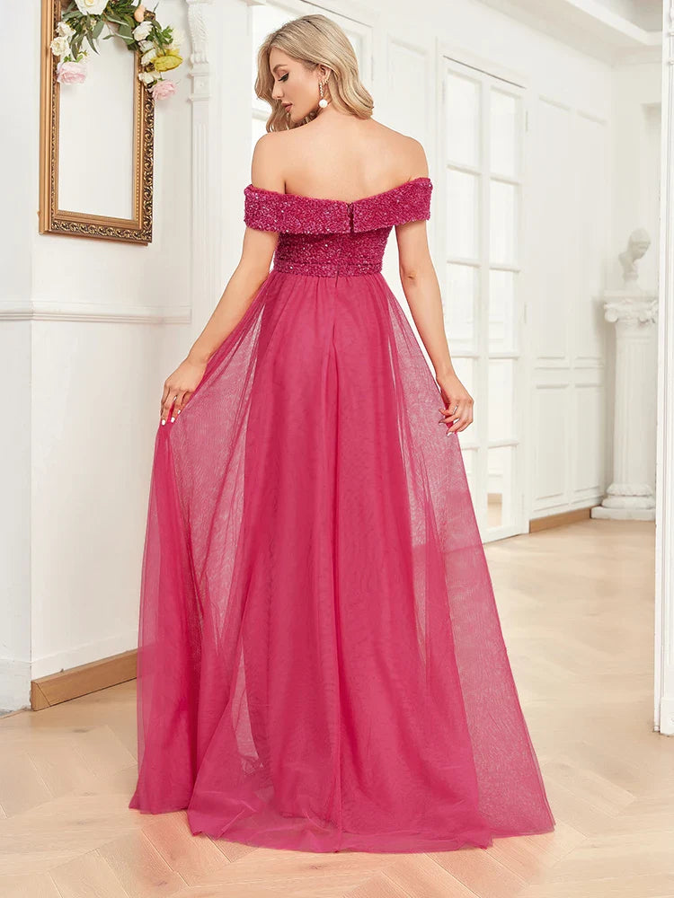 Luxury Long Sleeve V-Neck tulle Formal Evening Dresses 2025 Elegant Wedding Party Sequins Women Prom Cocktail Gowns