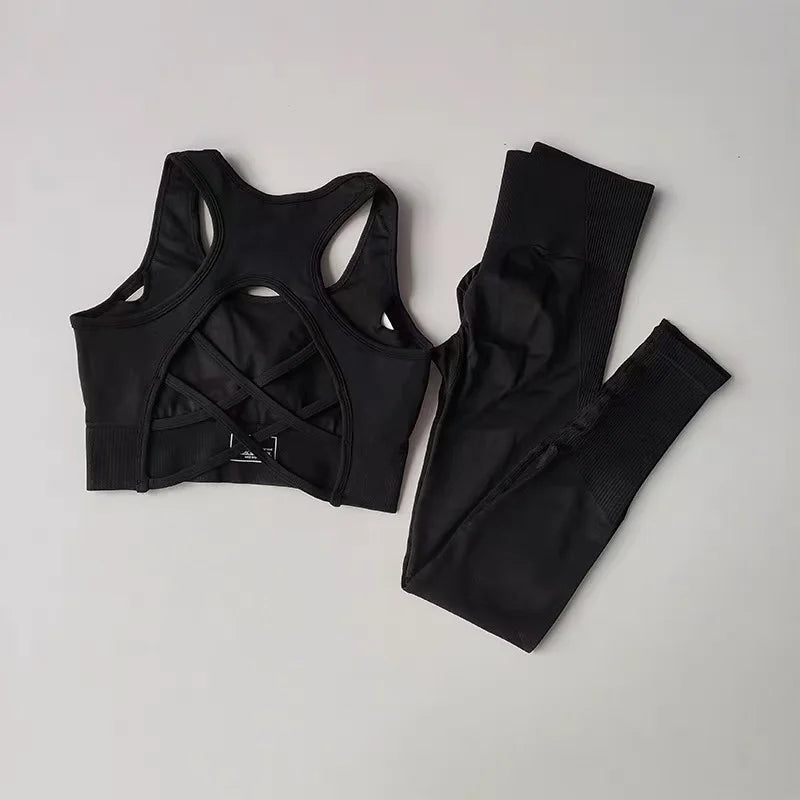 Sexy Back Design Fitness Bra for Women Pilates Shock-Proof Running  Training Tight Sports Pants Yoga Outfit Set