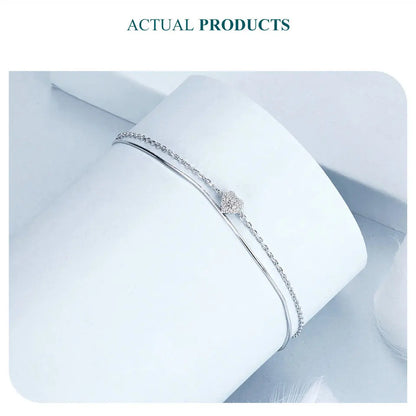 925 Sterling Silver Sparkling Heart Double Layer Bracelet for Women Adjustable Lock Chain Bracelet Fine Jewelry Gift