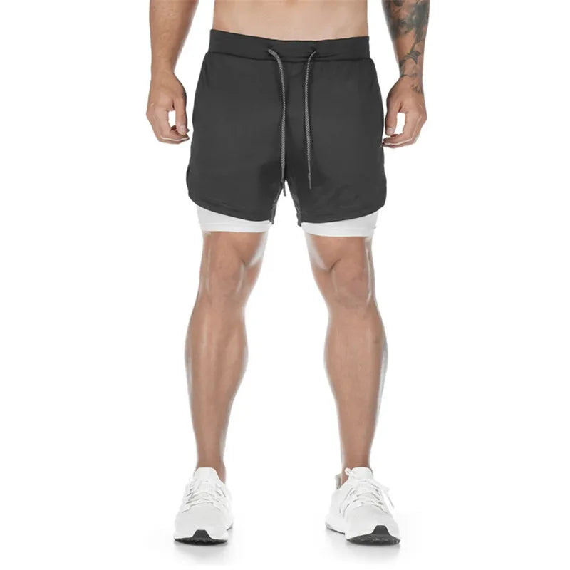 Running Shorts Men 2 In 1 Double-deck Quick Dry GYM Sport Shorts Fitness Jogging