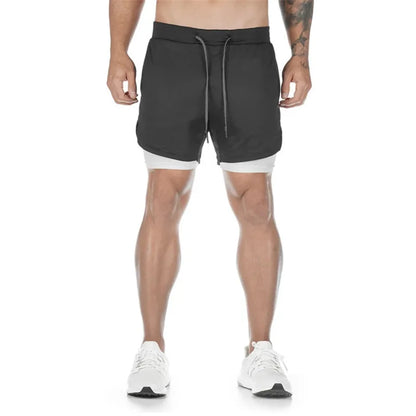 Running Shorts Men 2 In 1 Double-deck Quick Dry GYM Sport Shorts Fitness Jogging