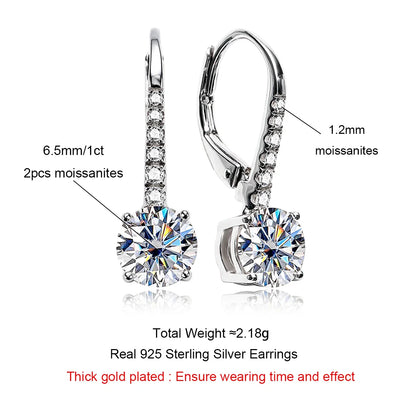 1 Carat D Color Moissanite Dangle Drop 925 Sterling Silver Earrings With Certificate Jewelry Wholesale