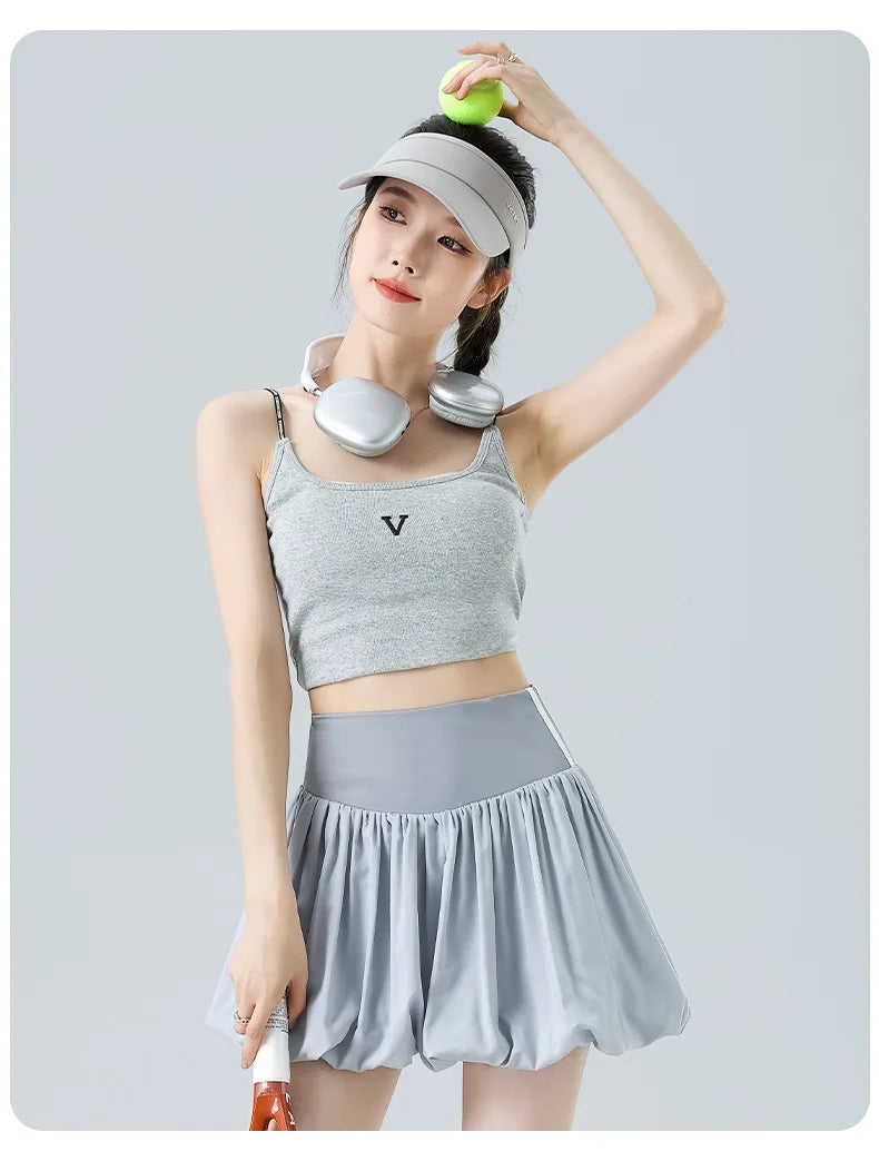 Women Summer Tennis Skirt High Waist Flared Flounce Skirt 2 in 1 with Shorts Anti-Exposure Athletic Pleated Golf Skirt Workout