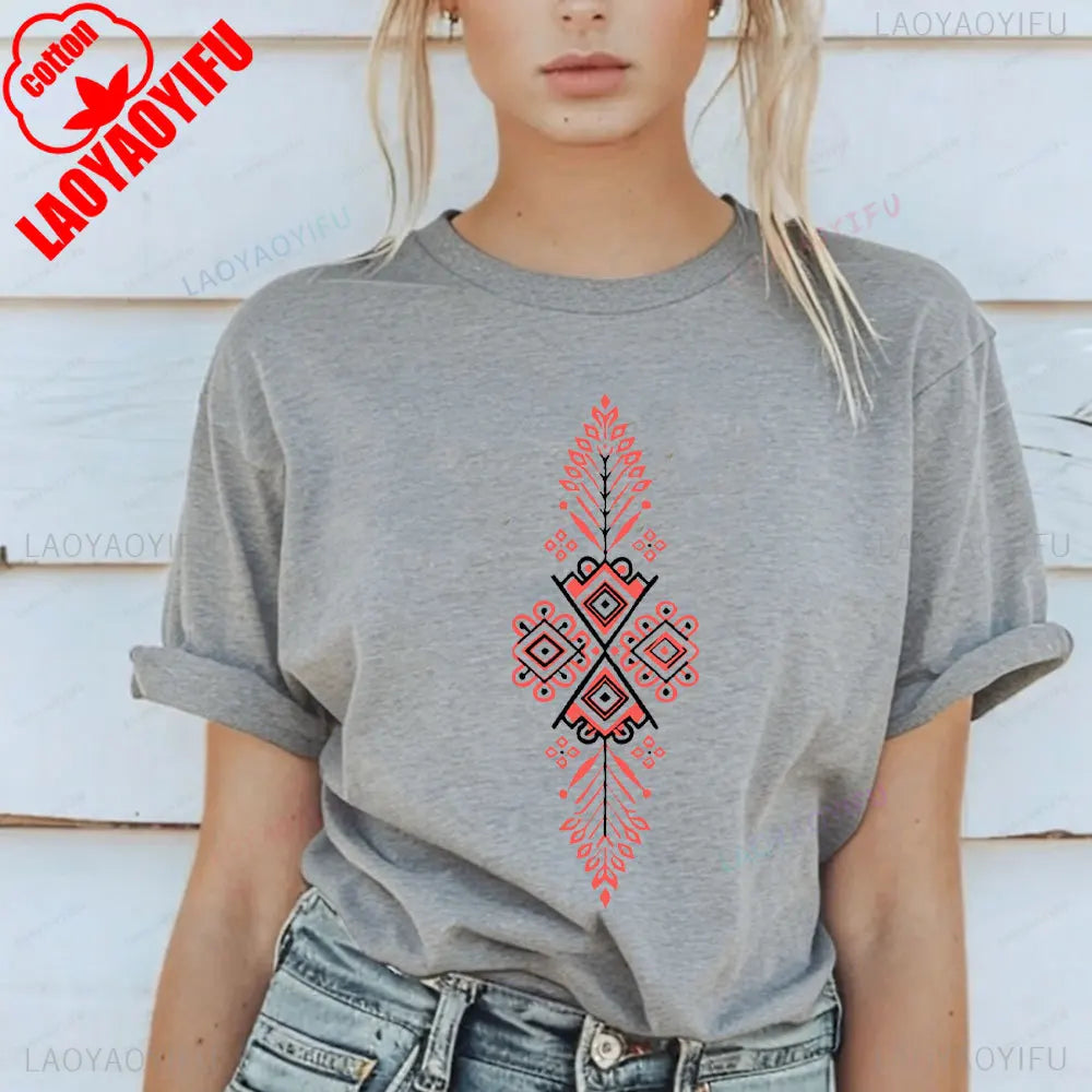 Shirt Ornament Print Shirt Ukraine Shirt Ukrainian T-shirt Gift for Women High Quality Cotton Tops Creativity Style