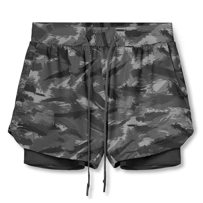 Running Shorts Men 2 In 1 Double-deck Quick Dry GYM Sport Shorts Fitness Jogging