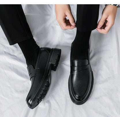 Platform Wedding Brogues Shoes For Men Classic Office Social Men's Dress Leather Shoes Formal Casual Business Loafers Male