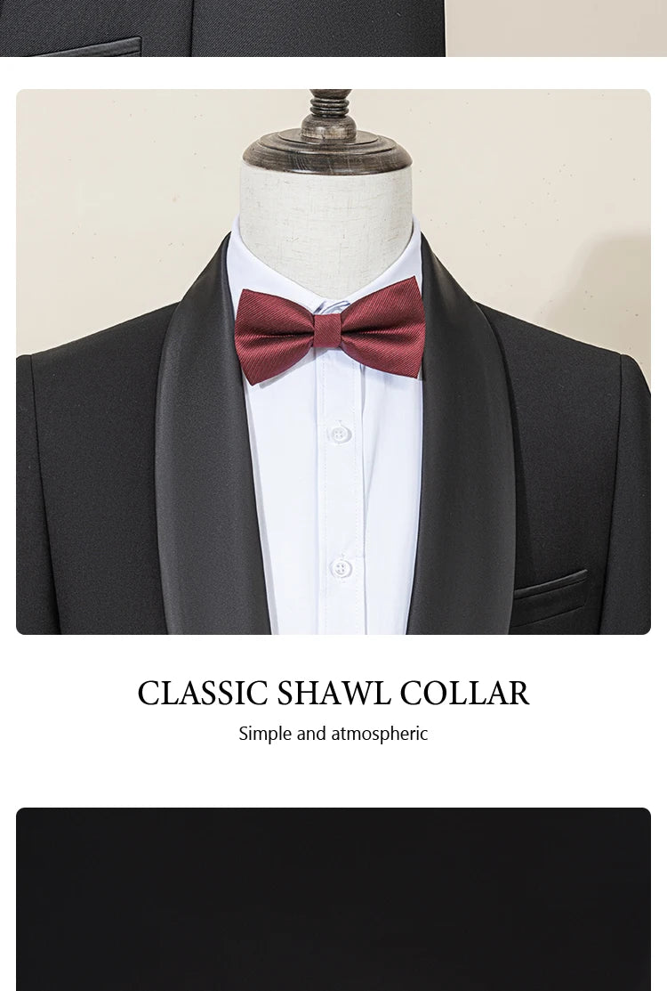 Men's suit black collar formal dress wedding three-piece suit orthodox suit vest pants
