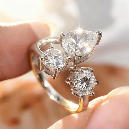 Pear/round Cut Adjustable Moissanite Rings for Women Ideal Cut Female S925 Sterling Silver Plated 18K Lab Diamond Band