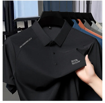 High quality ice silk short sleeve polo shirt cool breathable fashion brand letter printed summer casual men's lapel T-shirt