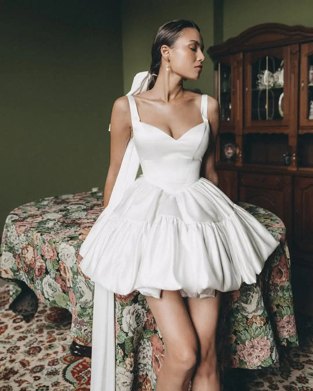 Ivory Satin Short Wedding Dress Ball Gown Mini Bridal Gowns Customized Vestidos De Novia