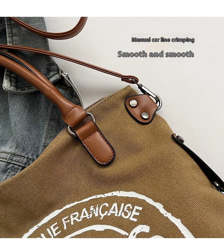 Portable Canvas New Trend Fashion Women's Bag Letter Large Capacity Tote Bag Leisure Commuting Single Shoulder Diagonal Span