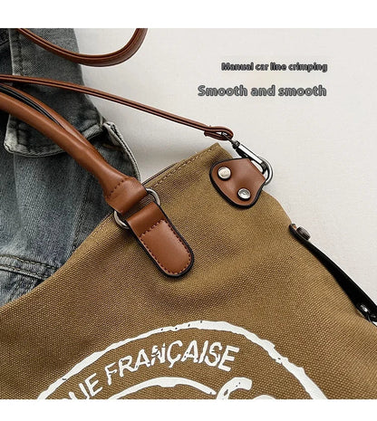 Portable Canvas New Trend Fashion Women's Bag Letter Large Capacity Tote Bag Leisure Commuting Single Shoulder Diagonal Span