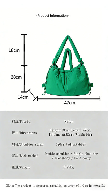 Casual nylon padded tote bag designer soft puffer women shoulder crossbody bags Simple Vintage large capacity handbags 2026