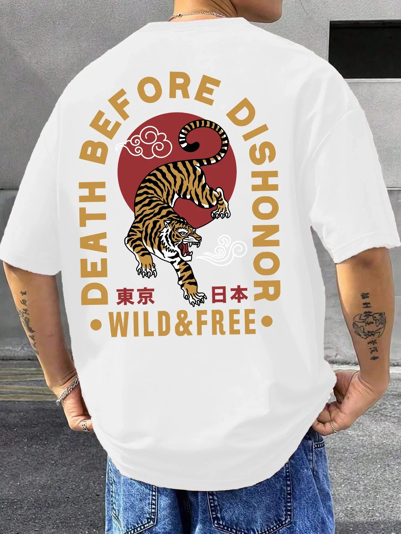 Tiger Letter Print Casual Commute 
 Mans Tshirt Fitting Breathable Tee Shirt Leisure Comfort Tee Clothing Round Neck Tops