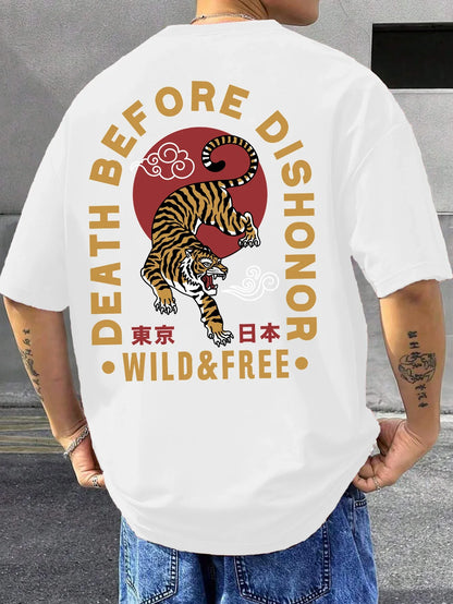 Tiger Letter Print Casual Commute 
 Mans Tshirt Fitting Breathable Tee Shirt Leisure Comfort Tee Clothing Round Neck Tops