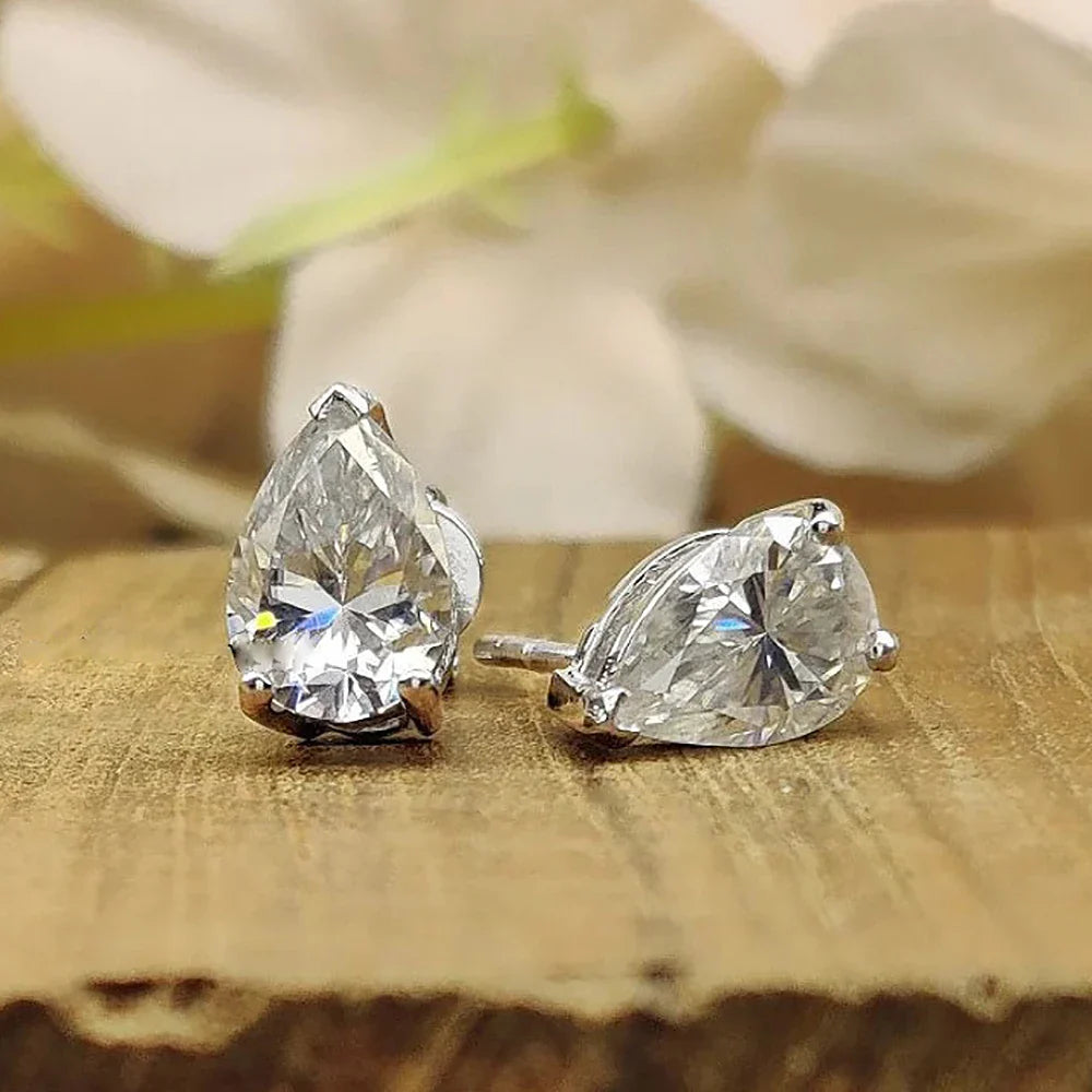 Waterdrop Solitaire Moissanite Stud Earring with Certificate 1-4CT Pear Cut Diamond Ear Studs S925 Silver Jewelry for Women Men