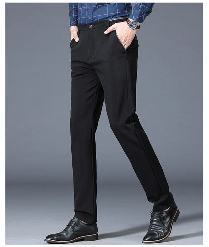 Winter New Classic Men's Fleece Casual Pants Thickened Straight Slim Warm Business Casual Office Male Velvet Trousers