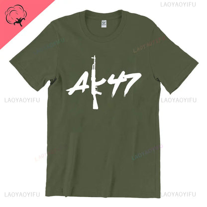 Vintage Classic Man Ak 47 TShirt Casual Fashion Military Fan Printed Cotton Shirt Summer O-neck Breathable Short-sleev Camisetas