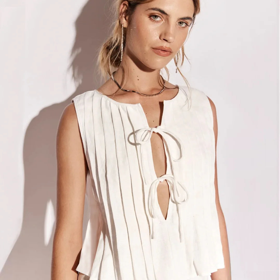 White Bandage Ribbed Tank Top Shirts For Women Hollow Out Sleeveless Slim Summer Fashion Vest Women's Lace-Up Vest Y2k Top