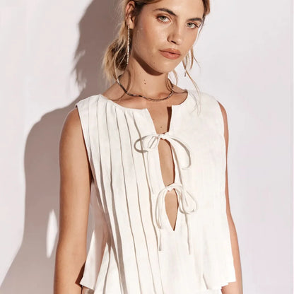 White Bandage Ribbed Tank Top Shirts For Women Hollow Out Sleeveless Slim Summer Fashion Vest Women's Lace-Up Vest Y2k Top