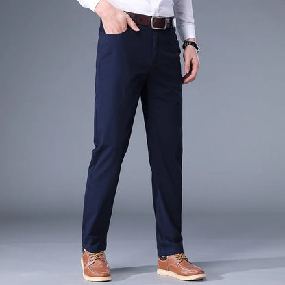 Dayton Olive Stretch Chinos:Mens Suit Pants Cotton Casual Stretch Male Trousers Long Straight High Quality Dress Pants 40 42 44
