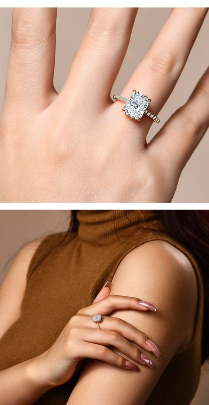 Radiant Cut 4CT Moissanite Ring for Women D Color S925 Sliver 18K Gold Plated Sparkling Engagement Wedding Fine Jewelry