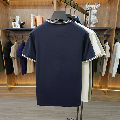 Summer New Cotton Men's Light Luxury Embroidered Versatile Round Neck Loose Short Sleeved Top