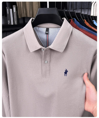 100% cotton high-end brand long sleeve polo shirt new Paul pony embroidery luxury comfort men's business leisure lapel T-shirt