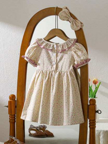 1-6Yrs Casual Summer Kids Girls Dress Floral Kids Clothes Ruffled Collar Purple Baby Girl Princess Dress New Flower Girl Dresses