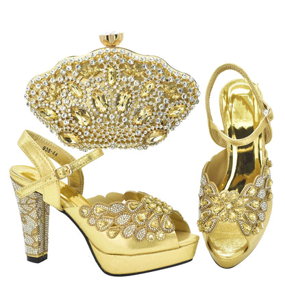 New Arrival Italian Party Shoes and Bag Set Decorated with Rhinestone African Women Wedding Shoes Bride Plus Size Women Shoes 43