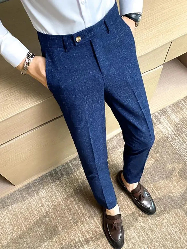 Premium Business Casual Fashionable Dark Plaid Men's Suit Pants Groom's Wedding Suit Party Trousers
