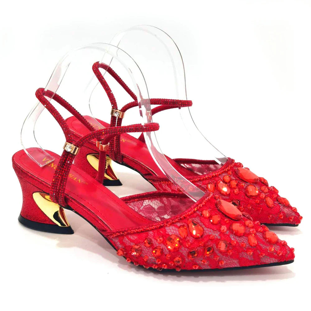 Newest INS Style Lace Elegant High Heels Pointed-Toe Nigeria Popular Design African Ladies Shoes And Bag Set