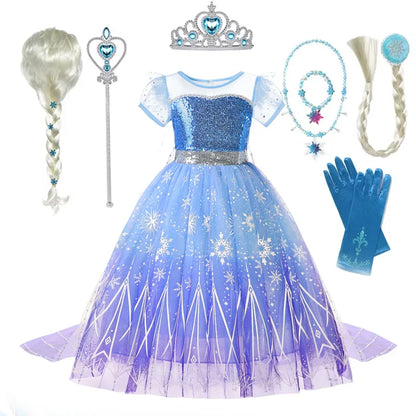 Vestidos de Elsa para Meninas Fantasia de Princesa Infantil Lantejoulas Fantasia Infantil Cosplay Rainha Roupas de Halloween Vestidos de Festa de Carnaval