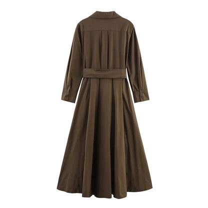 Women's Dress Fall 2025 New Solid Color Long Sleeve Shirt Style A-Pendulum Dress Belt Decoration Casual Fashion Personality
