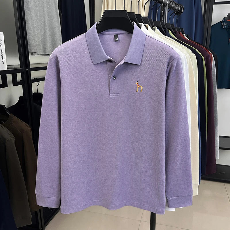 Original Brand Men's Polo Shirt 100 Cotton Lapel Dog Embroider Long Sleeve T-Shirt Autumn New Business Casual Handsome Men'swear