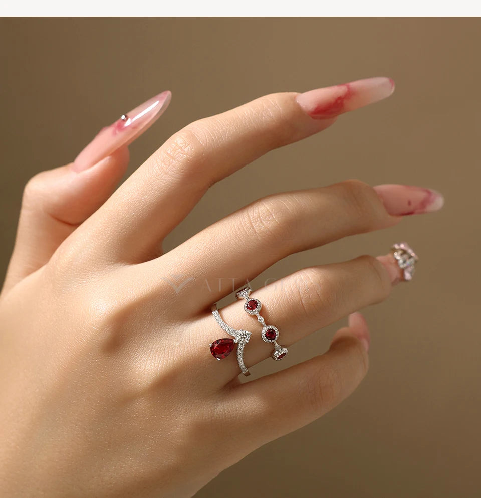Classic Lab Ruby Rings with Zircon Crown Design Timeless Elegance 925 Sterling Silver Wedding Engagement Ring For Women