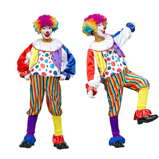 2025 New adult Circus Clown Cosplay Costumes Stage Performance Halloween Clown Role Play  Supply for Birthday Carnival