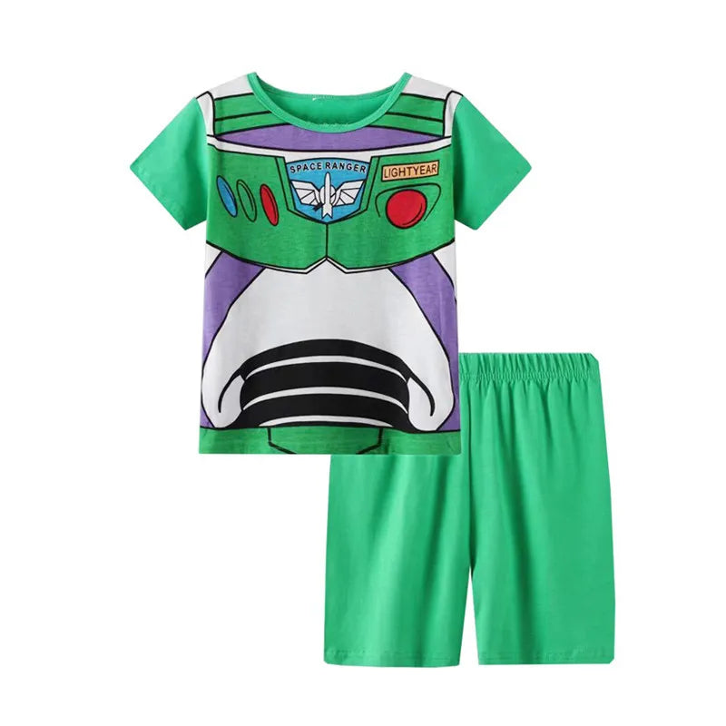 Summer Children's Printed Pajama Set Boys AndGirls Short Sleeved Cotton T-shirt Shorts 2 PiecesCartoPajamasChildren's CasualWear