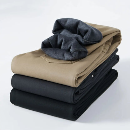 3 Colors Men's Fleece Casual Pants 97% Cotton Warm Velvet Elasticity Business Trousers Straight Fashion Korean Thicken Pants
