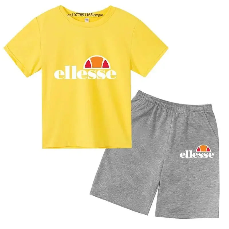 Kids Summer Leisure Letter 2pcs O-neck Short Sleeve T-shirts+Pants Suits 3-13 Years Boys Girls Casual Outfits Children Clothes
