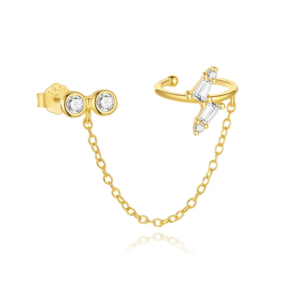 1PC 925 Sterling Silver Horse Eye Chain Tassel Zircon Drop Earrings For Women Ins Minimalism Geometric Earrings Gift