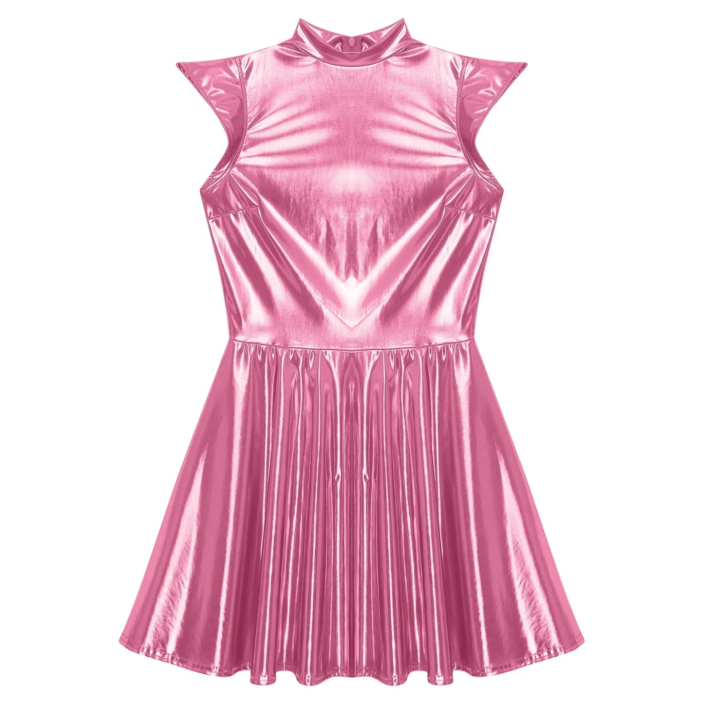 Womens Cocktail Dress Shiny Metallic Dress Alien Space Cap Sleeve High Waist A-line Dress for Halloween Party High Street Dress