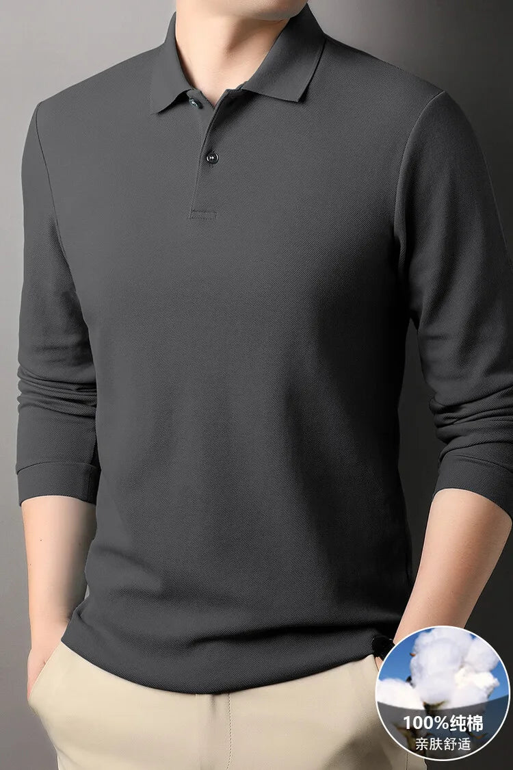 100% Cotton Polo Shirt, Four Seasons Universal  Leisure Long Sleeve, Breathable Lapels T-shirt, Perfect for Golf Sports Durable