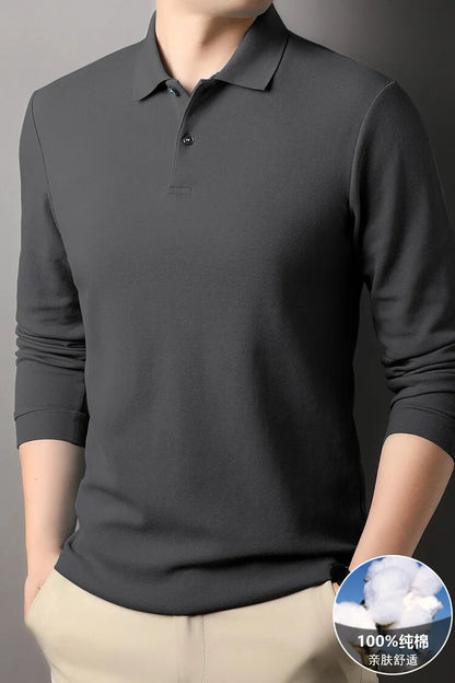 100% Cotton Polo Shirt, Four Seasons Universal  Leisure Long Sleeve, Breathable Lapels T-shirt, Perfect for Golf Sports Durable