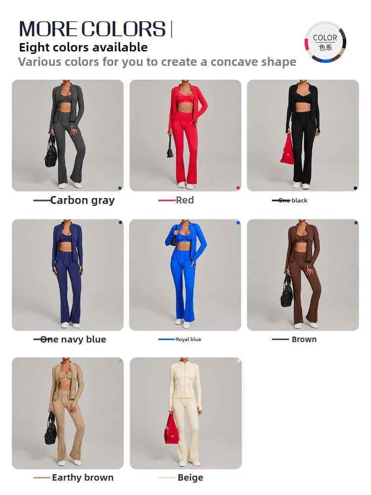 Gym Casual Yoga Set for Women Outdoor Running Fitness Outfit Autumn Winter Tight Sports Three-Piece Set Zipper Coat+bras+pants