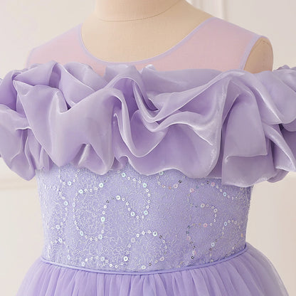 Summer Flower Bridesmaids Party Girls Dress Elegant Sequin Tulle Wedding Princess Prom Dresses for Girl Birthday Evening Costume