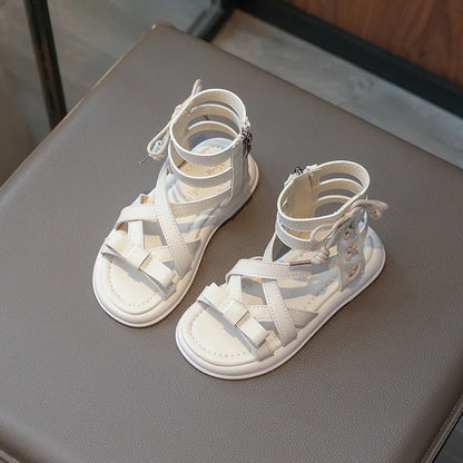 Girls Gladiator Sandals 2025 New Summer Children Fashion Princess High-top Shoes Versatile Kids Causal Beach Holiday Sandals