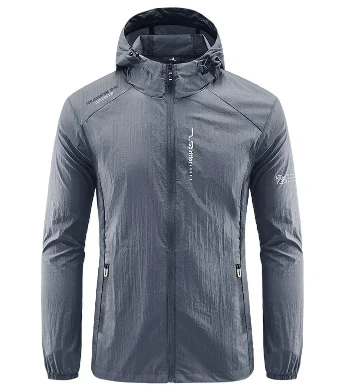 Men's UPF 50+ UV Protection Windbreaker Quick Dry Jacket Outdoor Sun-Protective Thin Hiking Fishing Cycling Hooded Sport Light